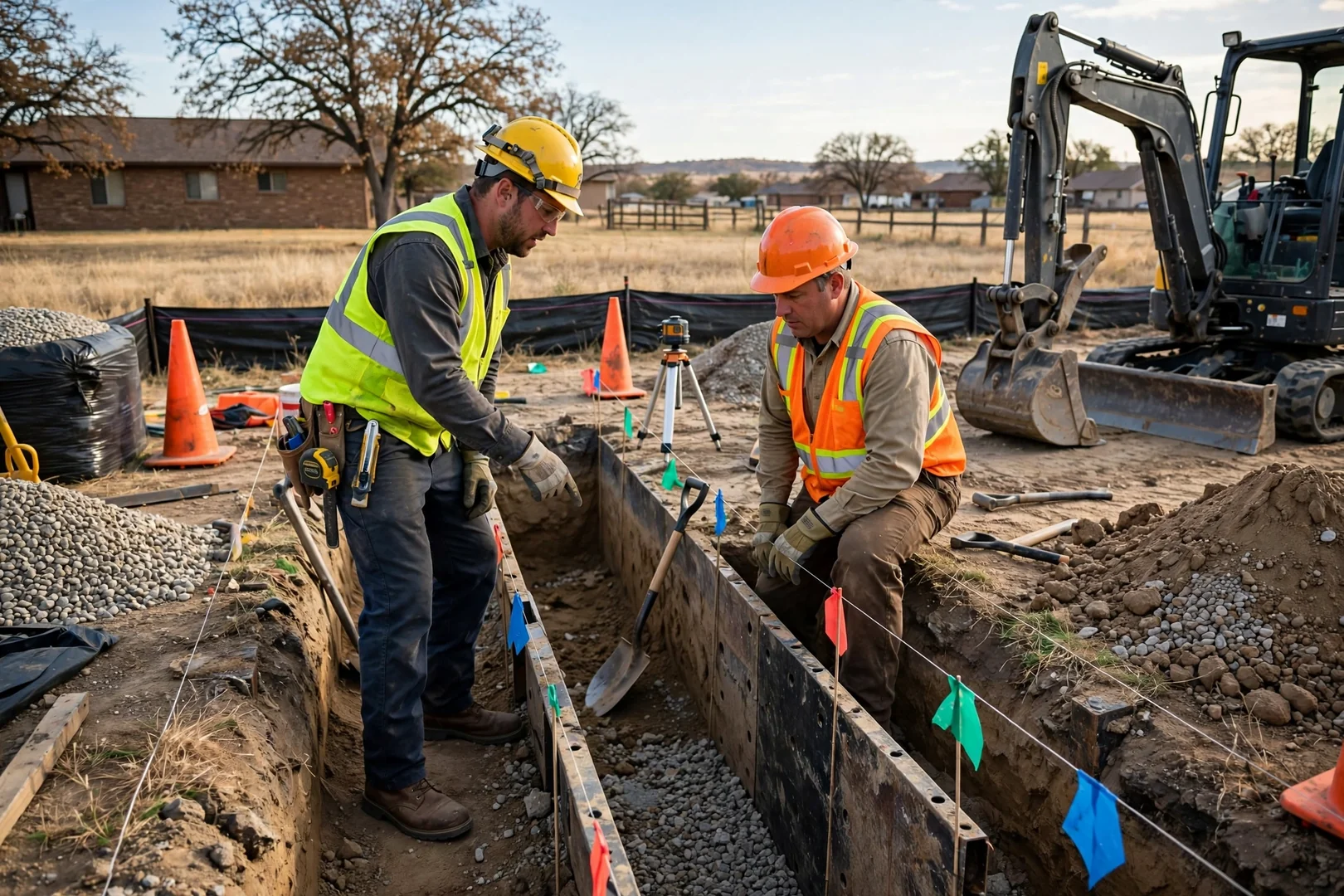 Hydro excavation vacuum truck exposing buried utility lines in a Lawton residential yard